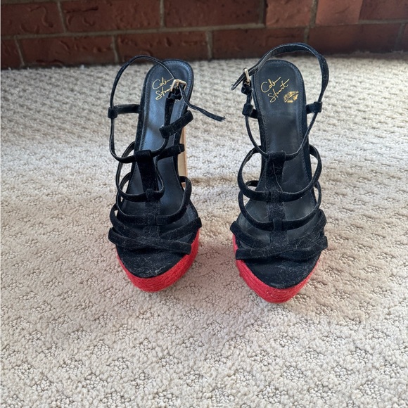 Colin Stuart red rattan and wood heel sandals - Picture 2 of 4